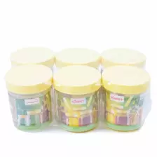6pcs Sunpet Plastic Round Food Container Transparent 250ml With Yellow Cover