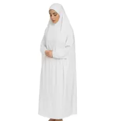 Women Long Sleeve Islamic Full Body Long Prayer Dress- White