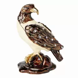 Hand Painted Enameled Mini Metal Eagle Trinket Box Jewelry Box- Brown And White