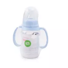 Bebecom Standard Pc Feeding Bottle With Silicone Nipple, Blue Handle 125Ml (A337)