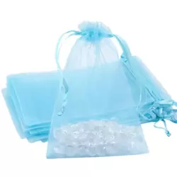 Small Drawstring Organza Bags Blue Jewelry Sack Pouches For Gifts And Jewelry- 25pcs