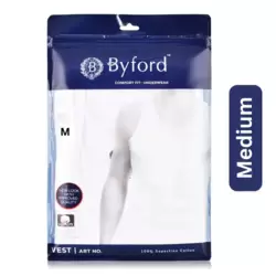 Byford Mens Round Neck And Sleeveless Under Vest White- Medium Size
