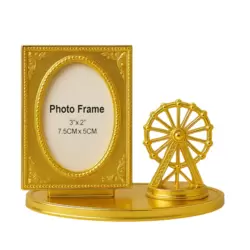 Gold Plated Personalized Photo Frame With Ain Dubai Ferris Wheel- Golden