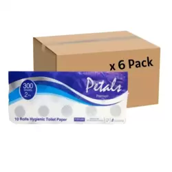 Petals Premium 2 PLY Bulk 10 Rolls Hygienic Toilet Paper 300 Sheets- 6 Pack