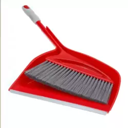 Kovar Table Dustpan And Sweeping Long Handle Brush Set With Long Bristle- Red