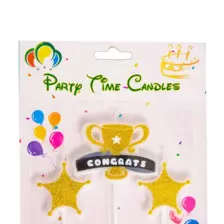 Party Time Celebrating Cake Golden Candles topper Decoration Congrats Text Favor 3 pcs