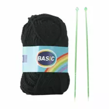 Basic Creative Hand Knitting Yarn, One Pair Knitting Needles, 21 Per Yarn, Black - Pack of 3pcs
