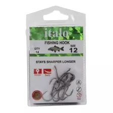 Italo Fishing Hooks, Stay Sharper Longer, Pack of 14 Pieces - Size 12