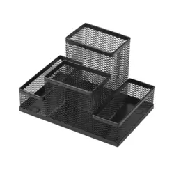 Wire Metal Mesh Pen & Pencil Holder With 4 Compartments- Black