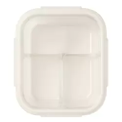 Airtight And Anti Leakage Borosilicate Square Glass Lunch Box With 3 Compartments- White