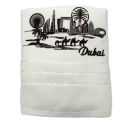 Kovar Soft And Quick Drying Face And Hand Towel With Dubai Souvenir Prints- White
