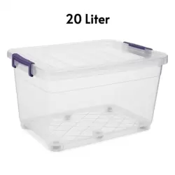 Kovar Clear Storage Plastic Container Box With Locking Lid And Wheel- 20Ltr