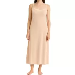 Women Full Length Sleeveless Cami Cotton Night Gowns- Beige