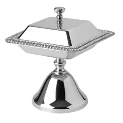 Trinity Decorative Square Fruit Plate Silver With Stand And Lid- 16.5X15cm