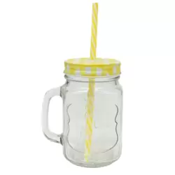 Mason Glass Jar Cup With Airtight Lid And Straw- Yellow