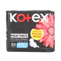 Kotex Maxi Thick Anti Leak Channels Normal Feminine Pads- 30 pads