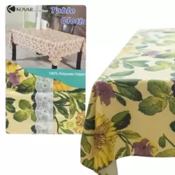 Yellow Flower With Leaves Printed Polyester Fabric Table Cloth Waterproof- 152X228cm