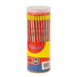 Black Graphite Pre Sharpened HB Pencil With Eraser Tipped In Jar- 48pcs