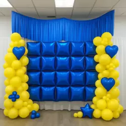 Party Decorating Blue And Yellow Customize Metallic Balloon Arch Kit With Wall Backdrop Curtain