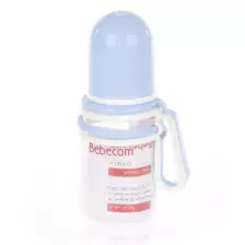 Bebecom Standard PC Feeding Bottle With Silicone Nipple, Blue Cover And Handle 125ml