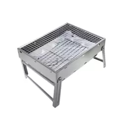 Stainless Steel Foldable And Portable Charcoal BBQ Grill Stand, Rectangle- Black
