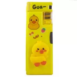 Duck Printed Multifunctional Pencil Box with Inbuilt Dual Sharpener-Yellow