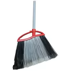 Floor Sweeping Broom With Long Stainless Steel Handle And Flagged Bristles- Red