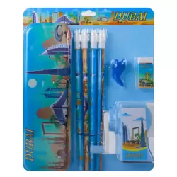 Blue Stationery Set With Pencil Box, Pencil, Sharpener, Eraser And Pencil Grip- 5pcs Set