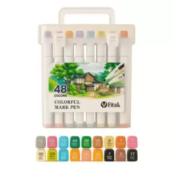 Fitak Multi-Color Double Pointed Fine Tip Art Colourful Mark Pen- 48pcs