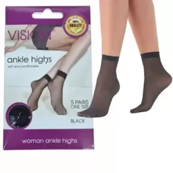 Vision Soft And Comfortable Woman Ankle High Socks Black- 5 Pairs