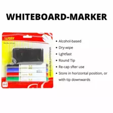 Classy Whiteboard Marker 4 Piece Set with Assorted Colours, 1 with Eraser