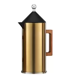 Stainless Steel Vacuum Flask Set Push Button With Wooden Handle And Metal Ball Lid- Golden