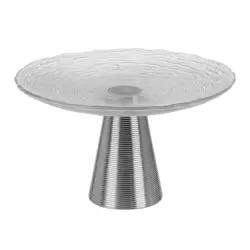 Thick And Round Fruit Glass Plate Tray With Stainless Steel Stand- 20cm