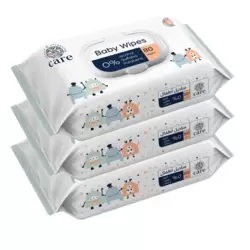 Care Gentle And Cleansing Baby Wipes With 0 percent Alcohol Sulphates And Parabens- 3X80 Wipes