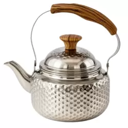Stainless Steel Dot Deigned Kettle Tea Pot with Wooden Handle- White