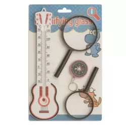 Kids Magnifying Glass Set With Guitar Shaped Thermometer And Navigational Compass- 4pcs Set