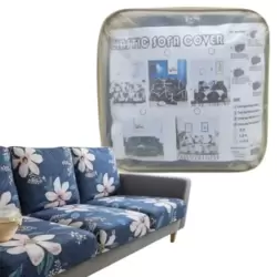 Floral Pattern Printed Non Slip Elastic Sofa Cover- Blue