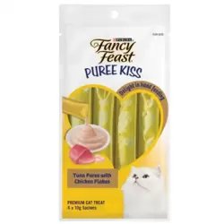 Fancy Feast Tuna Puree With Chicken Flakes Puree Kiss Premium Cat Treat- 4X10gms