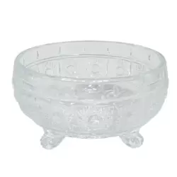 Thick Glass Footed Serving Bowl With Engraved Pattern- Clear