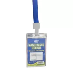 FIS Waterproof Anti Fold ID Card Name Badge Holder with Lanyard- Blue