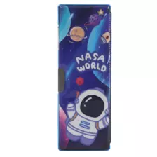 Multi-Function Stationary Pencil Box, Two Compartments Box with Two Attached Sharpener, External Cartoon Printed Box for Pencils and Pen Storage, Blue Colour