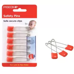 Pigeon BPA Free Safety Pins With Safety Locks Plastic Cap Large Size- 6pcs