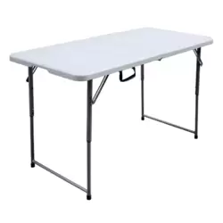 Portable Folding Plastic Table, Height Adjustable Fold in Half Table 122cm- White