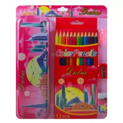 Pink Stationery Set With Pencil Box And 12pcs Colour Pencils- 5pcs Sets