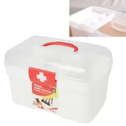 Multilayered Large Family First Aid Kit Vacuum Box Medical Storage Plastic Box- Clear White