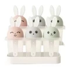 Cute Rabbits Handle Ice Cream Popsicle Maker Mold Multi-Color- 6pcs