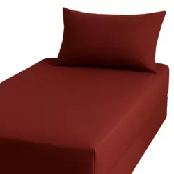 Kovar Single Fitted Bed Sheet Set 90X190cm With Pillow Cover 50X75cm- Maroon