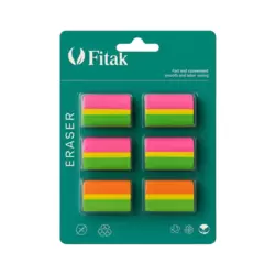 Fitak Non Toxic And Dust Free Sketching Rainbow Pencil Eraser- 6pcs