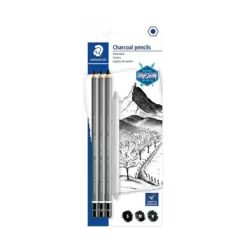 Staedtler Charcoal Pencil Set With 3 charcoal pencils in assorted degrees and 1 paper stump- 3pcs