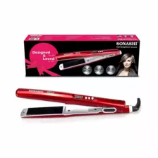 Sonashi Hair Straightening Machine with Black Ceramic Plate LED Indicator, Hair Styling Tool- Red